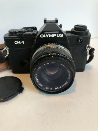Olympus Om - 4 Black Film Camera W/ Zuiko Mc Auto - S 50mm F1:1.  8,  3 Lenses