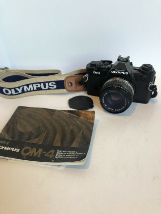 Olympus OM - 4 Black Film Camera w/ Zuiko MC Auto - S 50mm F1:1.  8,  3 lenses 2