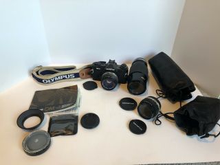 Olympus OM - 4 Black Film Camera w/ Zuiko MC Auto - S 50mm F1:1.  8,  3 lenses 3