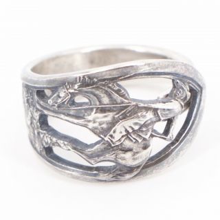 Vtg Sterling Silver - Cowboy Horse Spoon Handle Ring Size 8.  5 - 8.  5g