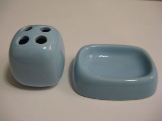 Soap Dish And Toothbrush Holder.  Baby Blue.  Dusty Blue.  Vintage