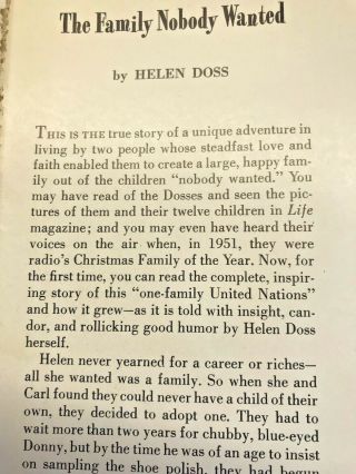 Vintage Book The Family Nobody Wanted by Helen Doss Peoples Book Club 1954 USA 4
