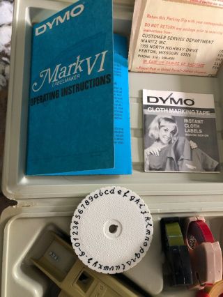 Vintage dymo label maker M - 6 Extra Wheels And Cloth Label Tape Box Instructions 2