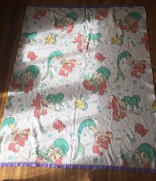 Vintage Disney Little Mermaid Twin Size Polyester Blanket Ariel Flounder