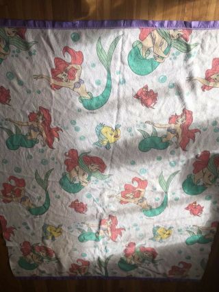 Vintage Disney Little Mermaid Twin Size Polyester Blanket Ariel Flounder 3