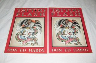 Don Ed Hardy Tattoo Flash Book And Poster 1990 Large Softcover