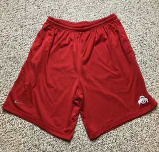 Men Nike Fit Ohio State Buckeyes Red Athletic Shorts Vintage 9” Inseam Large