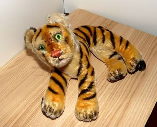 Vintage STEIFF Stuffed Mohair TIGER Made in Germany Plush 1950s 9.  5 