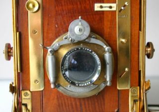 1/2 PLATE SANDERSON LEATHER COVERED MAHOGANY & BRASS H&Stand CAMERA c1910 5