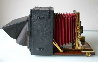 1/2 PLATE SANDERSON LEATHER COVERED MAHOGANY & BRASS H&Stand CAMERA c1910 8