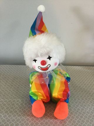 Vintage Clown Doll Wind - Up Musical Toy Animated Rainbow Outfit