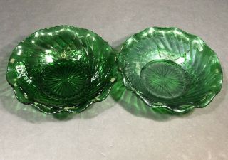 Emerald Green Scalloped Depression Glass Bowl Diamond Hobnail 6 1/4 Dia Vtg EUC 4