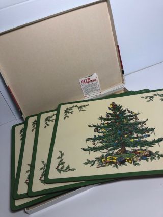 4 Vintage Cork Back Pimpernel Christmas Tree Placemats,  Deluxe Finish,  England
