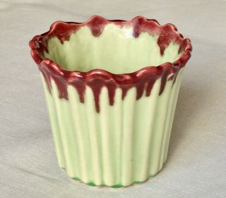 Vintage Green & Red Mccoy Ripple Ware Flower Pot