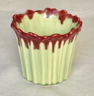 Vintage Green & Red McCoy Ripple Ware Flower Pot 2