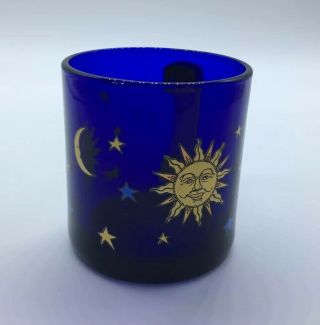 VINTAGE LIBBEY LIBBY COBALT BLUE CELESTIAL SUN MOON STARS 12oz GLASS MUG CUP 2