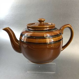 Vintage Sadler Brown Betty Green Striped Pottery Teapot Medium Vintage 5 Cup 774