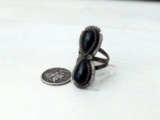 Navajo Sterling Silver Onyx Vintage Native American Double Stone Size 6 Ring 2