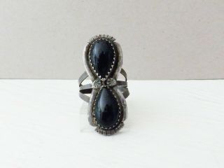Navajo Sterling Silver Onyx Vintage Native American Double Stone Size 6 Ring 7