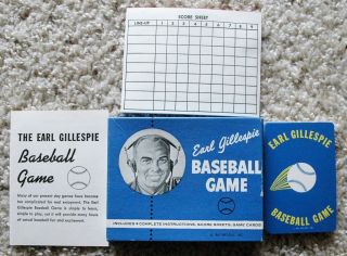 Vintage 1961 Earl Gillespie Baseball Game Complete Box/cards/score Sheets