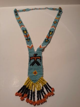 Vintage Native American Glass Seed Beaded Necklace Thunderbird