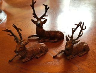 Three Vintage German Lead Metal Reindeer Stag Deer Antique Toy