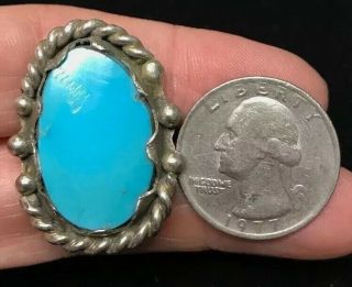 Big Gorgeous Vintage Navajo Sterling Silver Bright Blue Turquoise Ring Sz 7.  5