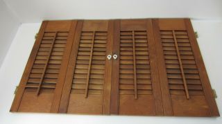 Vintage Colonial Wood Interior Louver Window Shutter Pair 21 " Tall 33 " Wide K3