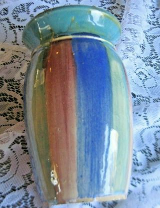 Vintage Hull Art Pottery Vase Rose Aqua Blue Stripe H Circle Mark 32 8 "