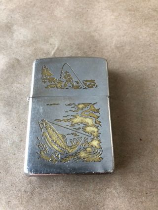 Vintage 1966 Fly Fishing Zippo Lighter Trout Fisherman Fish Classic