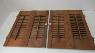 Vintage Colonial Wood Interior Louver Window Shutter Pair 21 " Tall 33 " Wide K1