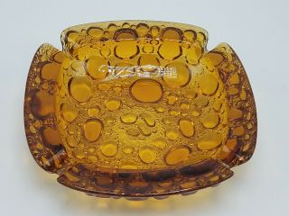 Vintage Mid Century Blenko Style Orange Amber Bubble Glass Square Ashtray 6 "