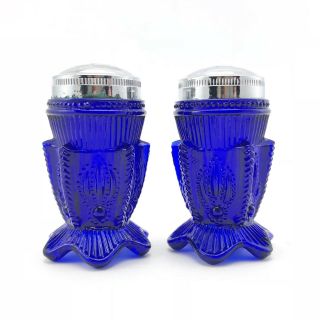 Vintage Cobalt Blue Molded Glass Salt & Pepper Shaker Set