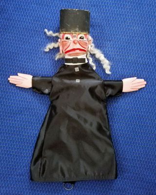 Vintage Handmade Lawyer / Judge Puppet Professional Made Black Hat Old Man