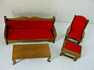 Vintage Dollhouse Living Room Sofa,  Chair & Ottoman & Coffee Table Wood