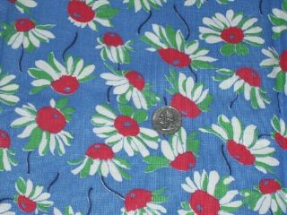 Full Vintage Feedsack: Blue With Red,  White,  And Green Daisies