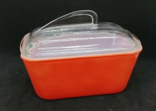 Vintage Orange Glasbake Covered Baking Dish Rectangle 8 " X 5 "