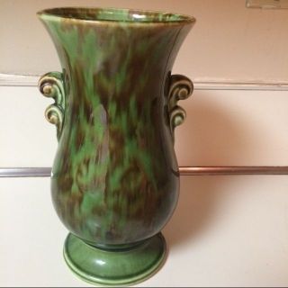 Vintage 1940s Brush Mccoy Vase Green Scrolled Art Pottery 594 Usa