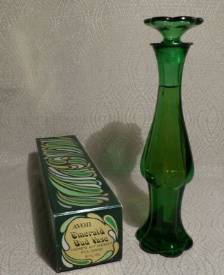 Emerald Bud Vase Avon Vintage Heres My Heart Cologne 3oz Full Green Rose