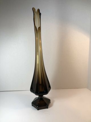 Vintage Mcm Viking Glass Amber 18 " Tall 5 Petal Swung Footed Vase Mid Century