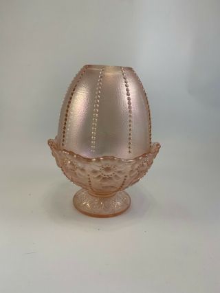Vintage Fenton Beaded Fairy Lamp Light Pink Iridescent Opalescent Flower