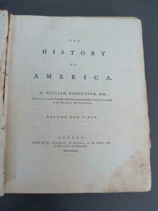 The History of America 1777 Vol I William Robertson 1st edition leather 3