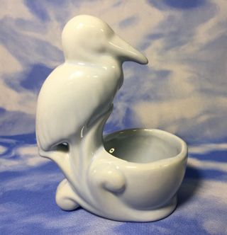 Htf 6 " Vintage Mccoy Pottery Blue Heron Stork Bird Planter Figurine Rguc