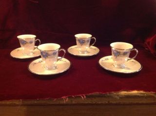 Vintage Ransgil China Forget Me Not Set Of 4 Demitasse Cups And Saucers