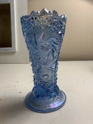 Vintage Carnival Glass Vase Imperial Glass Blue Vase 6”