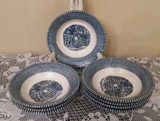 8 Vintage Currier And Ives By Royal China Children On The Fence Berry Bowls