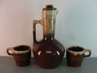 Monmouth Western Stoneware Maple Leaf Brown Drip Coffee Carafe Cups Mug Vintage