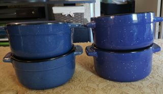 4 Vintage Marlboro Mail In Premiums Blue Speckled Stoneware Soup Bowls