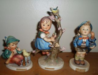 Quantity Of 3 Vintage Hummel Figures Apple Tree Girl With Bird,  2 Others