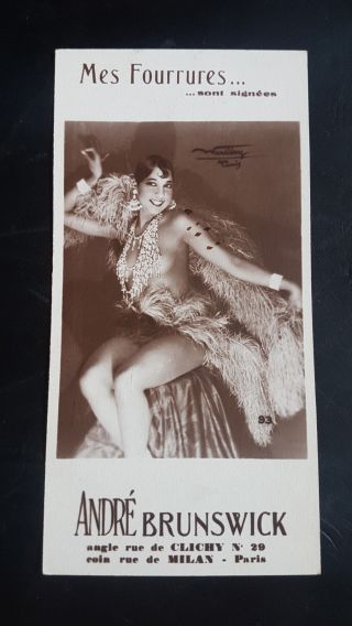 Rare Josephine Baker Vintage French 1920s Andre Brunswick Advertising Card